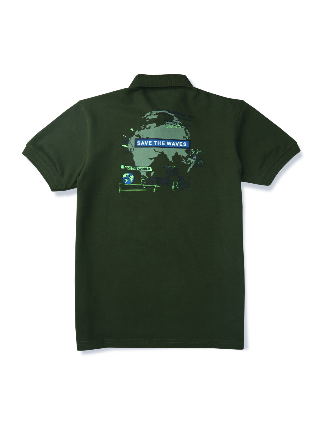Boys Green Solid Cotton Polo T-Shirt