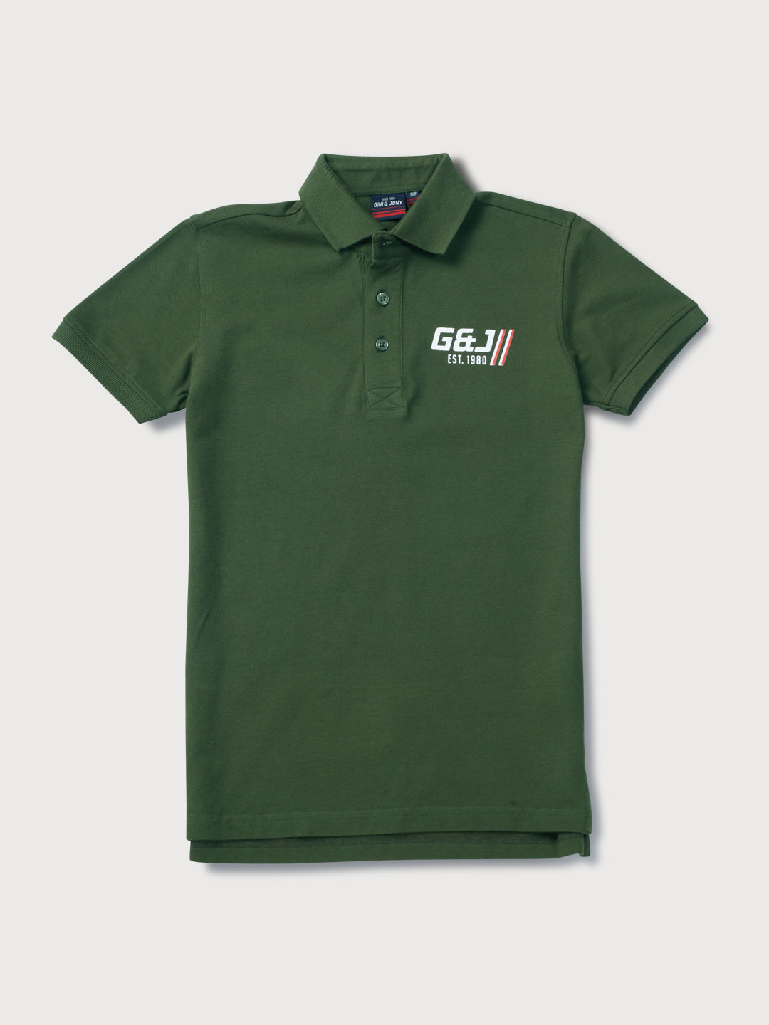 Boys Green Solid Knits Polo T-Shirt