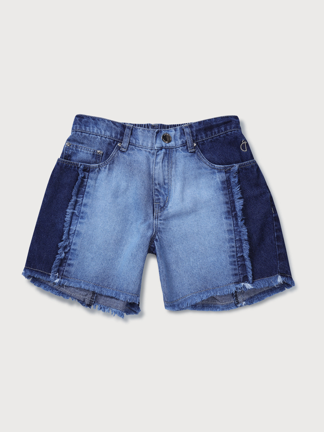 Girls Blue Solid Denim Shorts