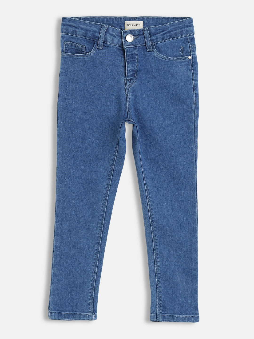 Girls Blue Solid Denim Jeans
