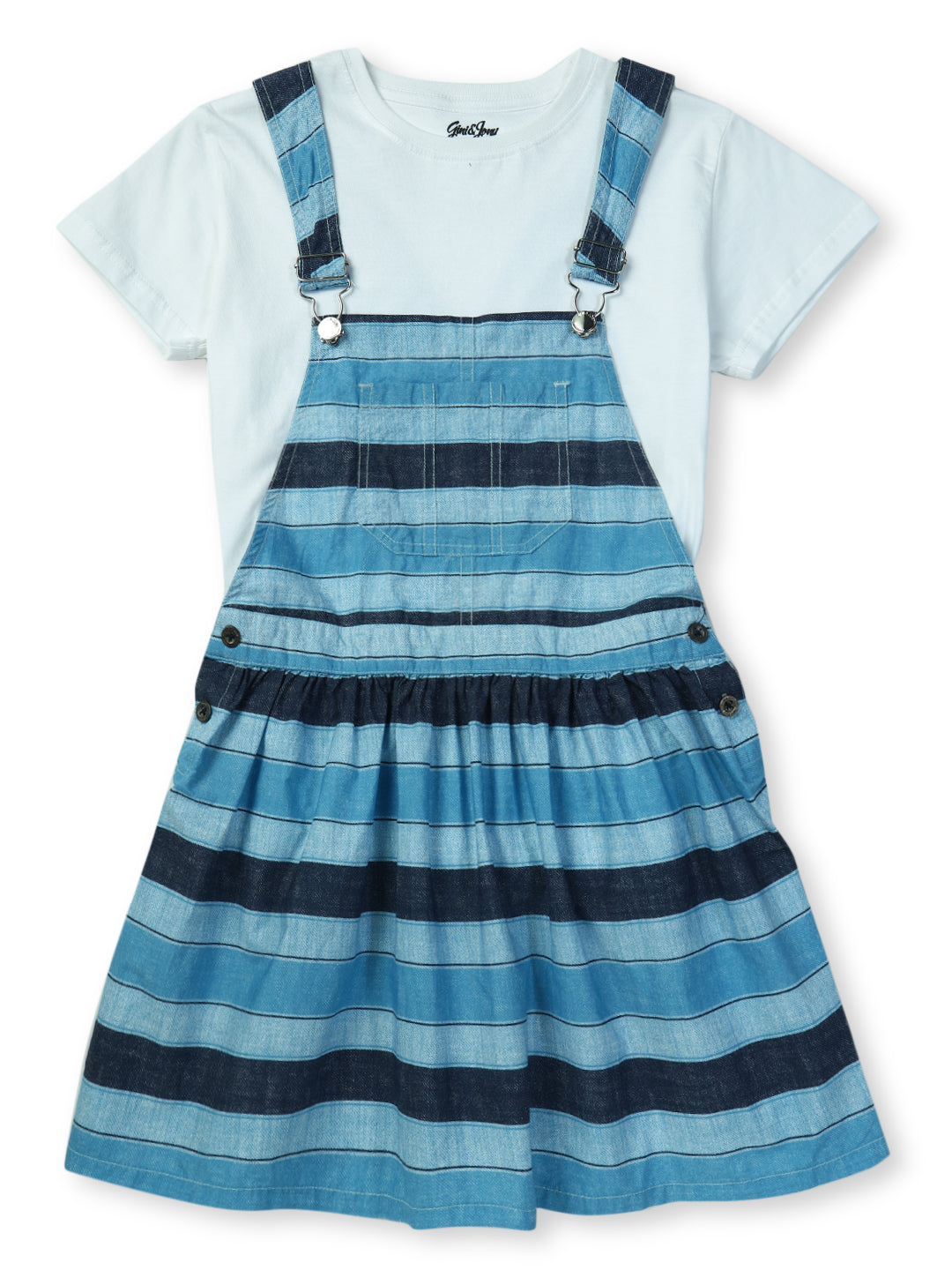 Girls Blue Striped Woven Dress