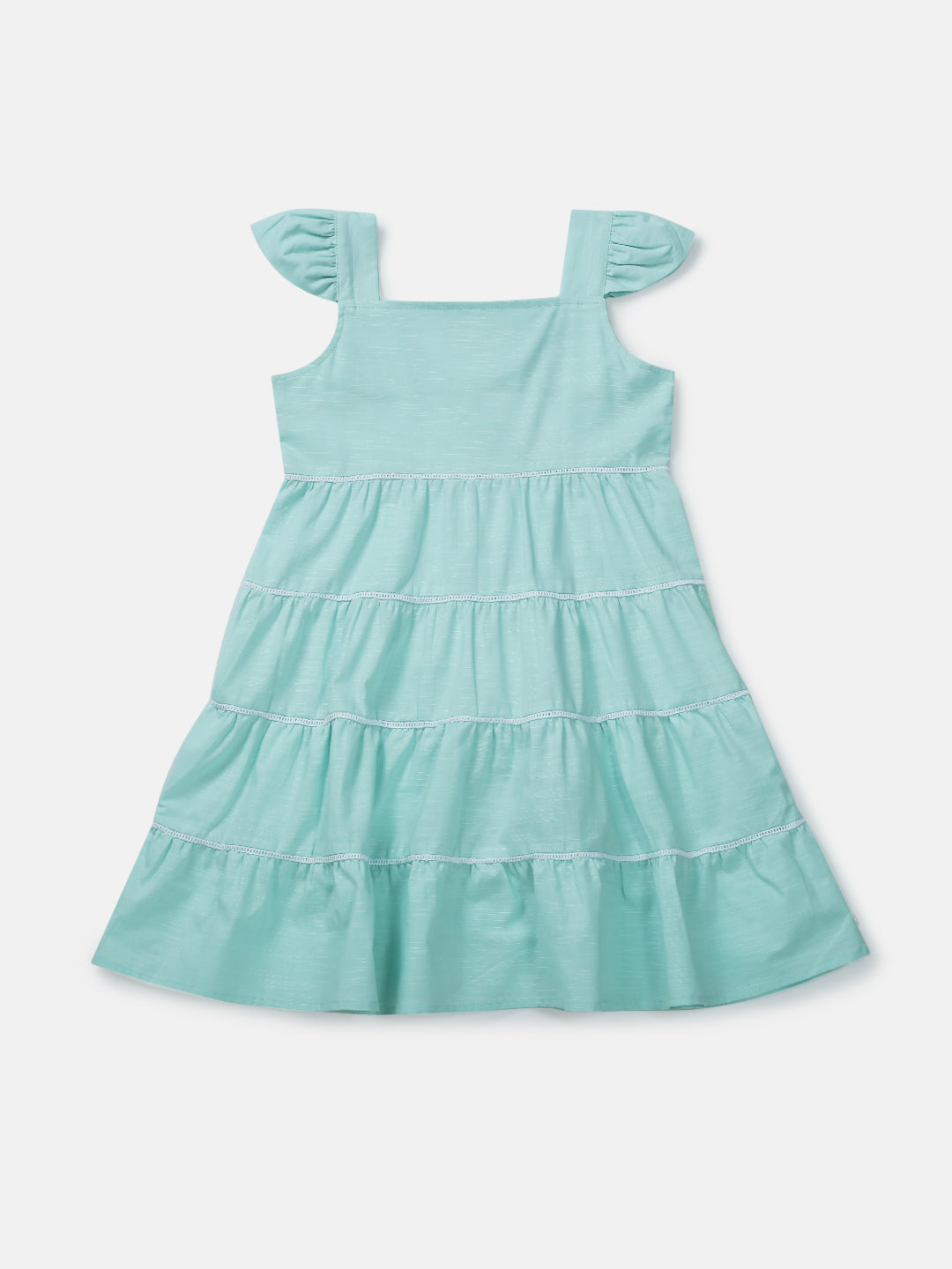 Girls Blue Solid Woven Dress
