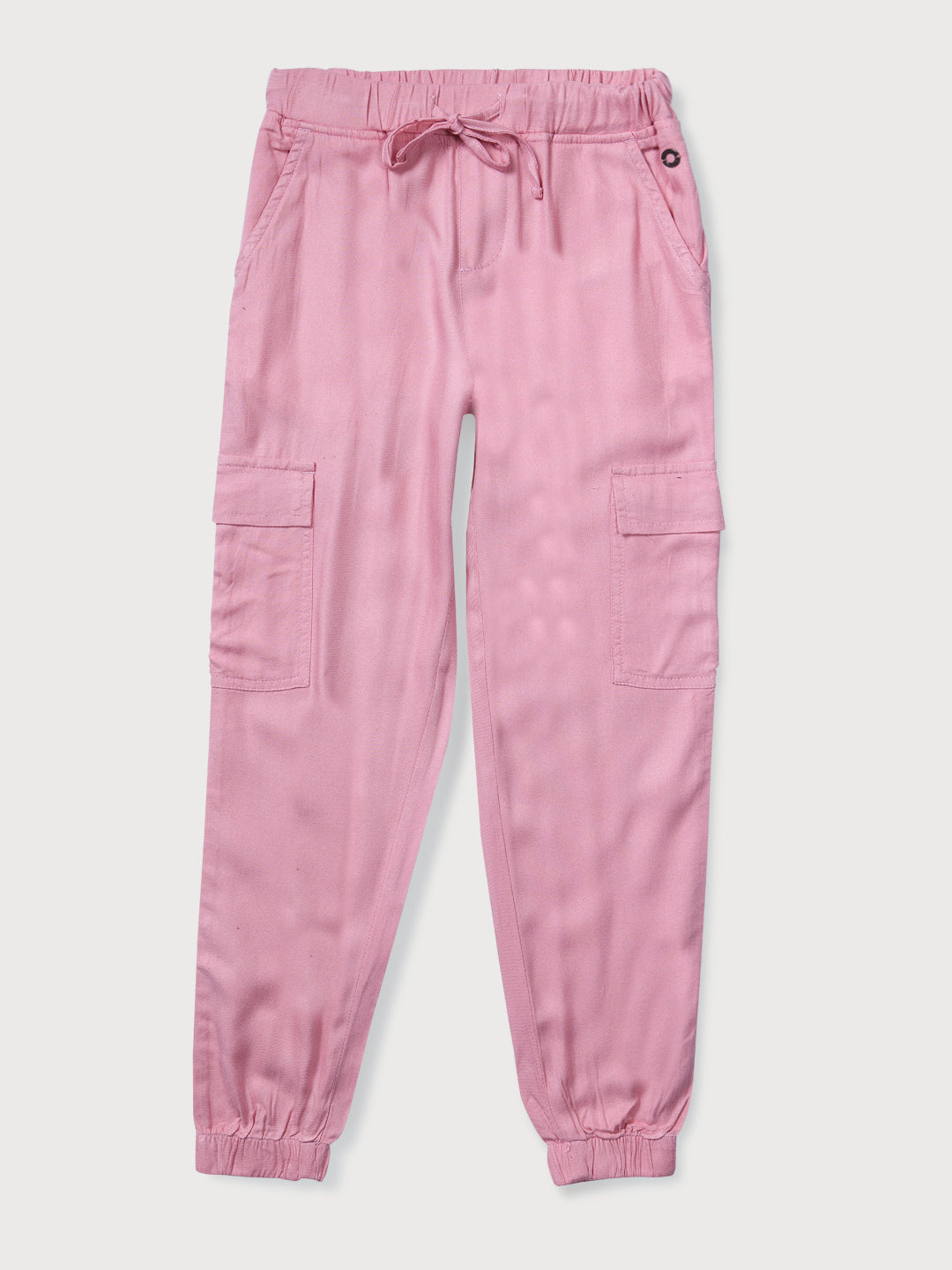 Girls Pink Solid Woven Joggers