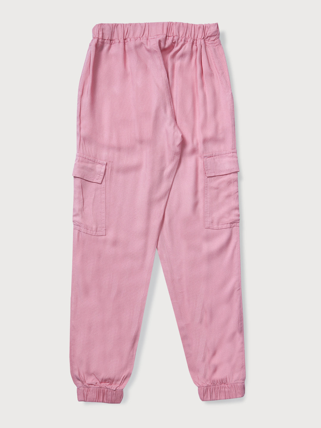 Girls Pink Solid Woven Joggers