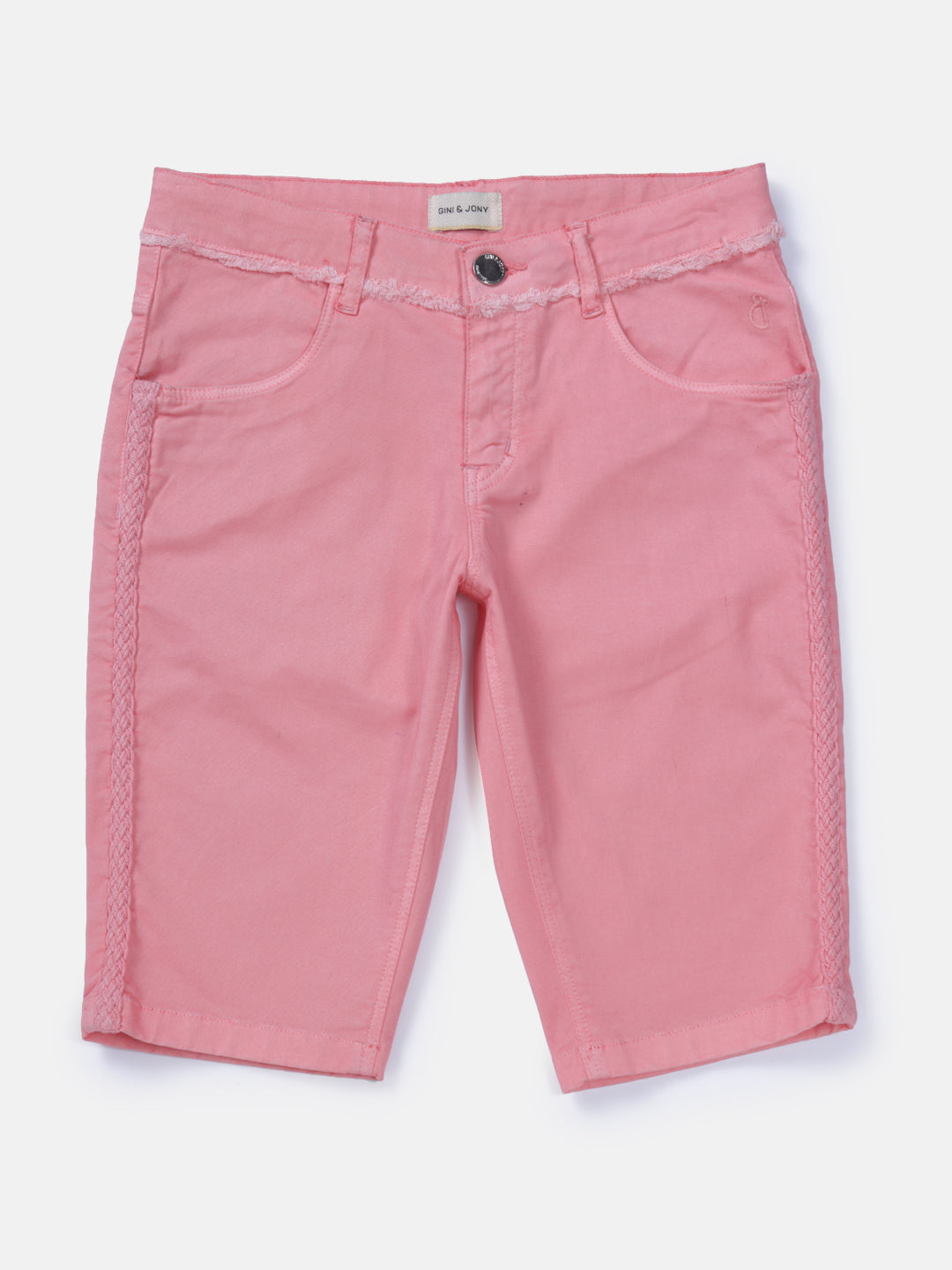 Girls Pink Solid Woven Pedal Pusher