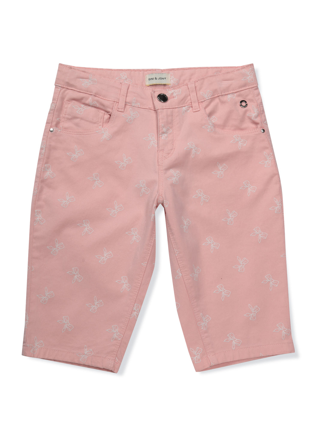 Girls Peach Printed Woven Pedal Pusher