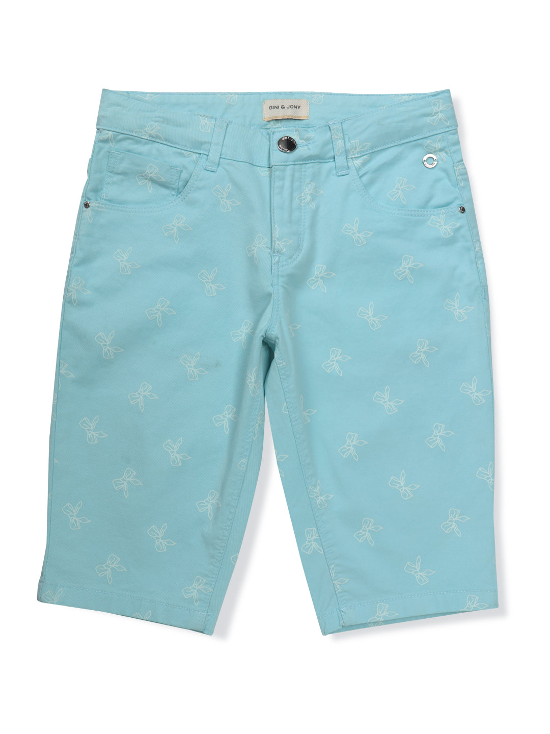 Girls Blue Printed Woven Pedal Pusher