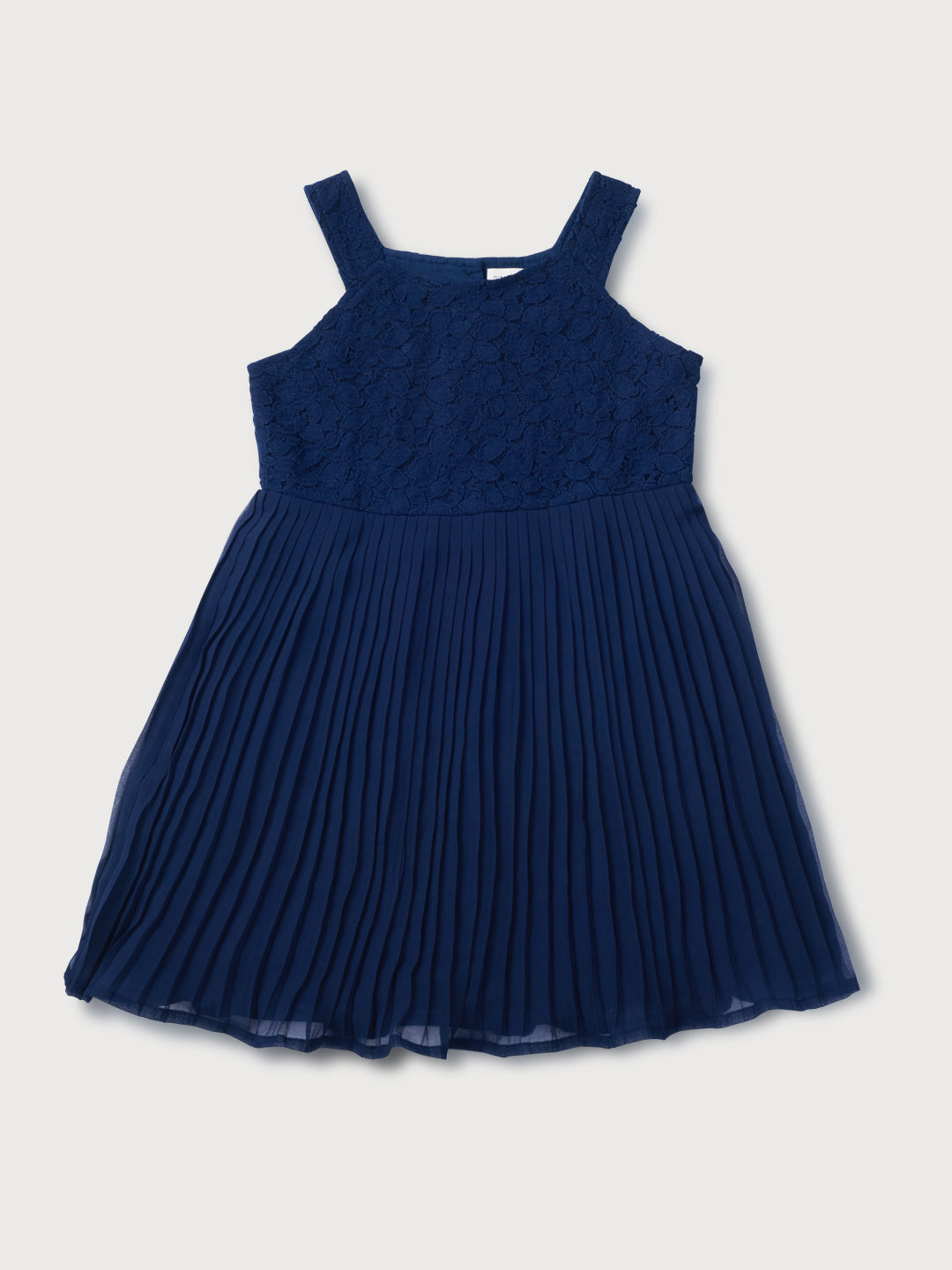 Girls Navy Blue Solid Woven Dress