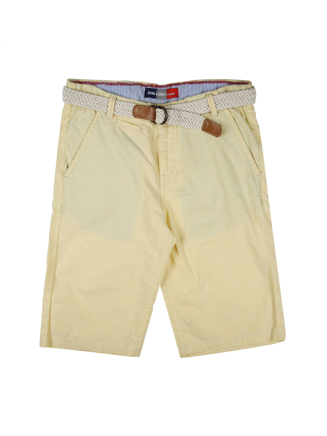 Boys Yellow Solid Woven Bermuda