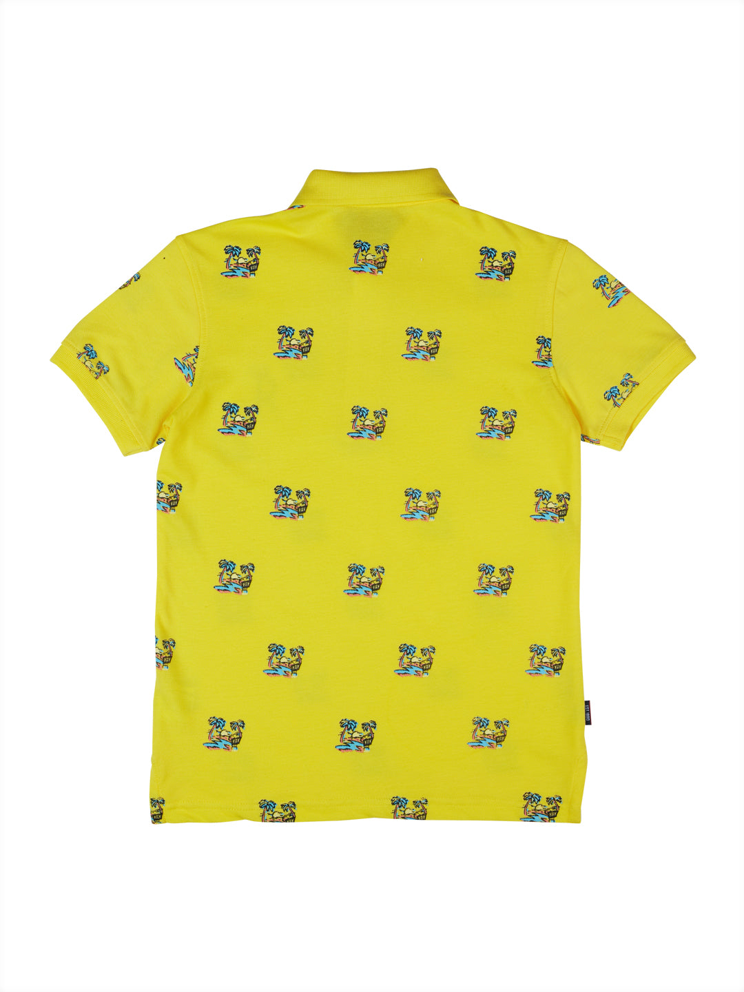 Boys Yellow Printed Knits Polo T-Shirt