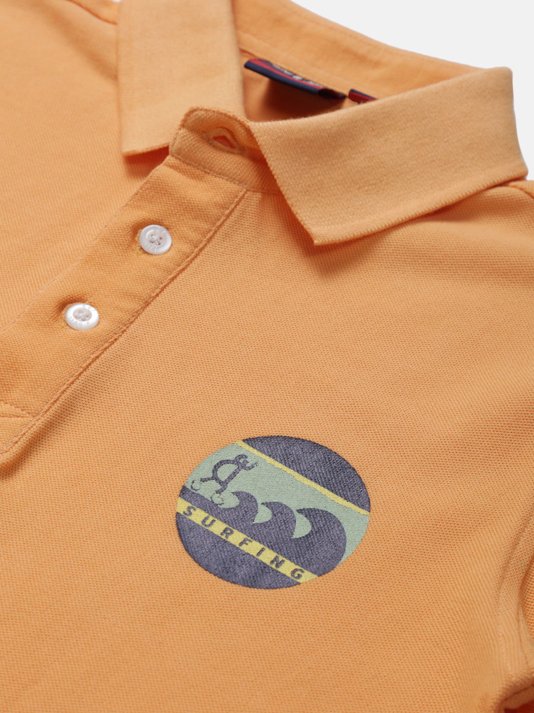 Boys Orange Printed Knits Polo T-Shirt