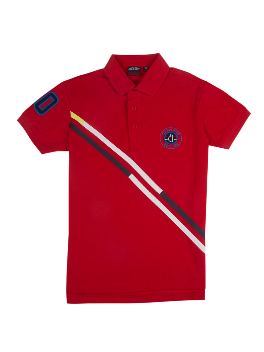 Boys Red Applique Knits Polo T-Shirt