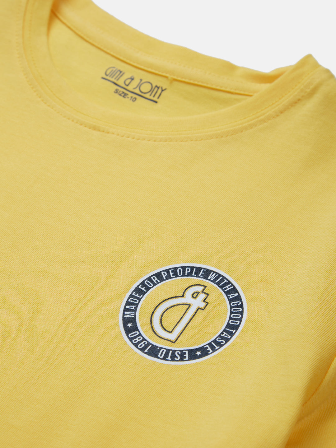 Boys Yellow Solid Cotton T-Shirt
