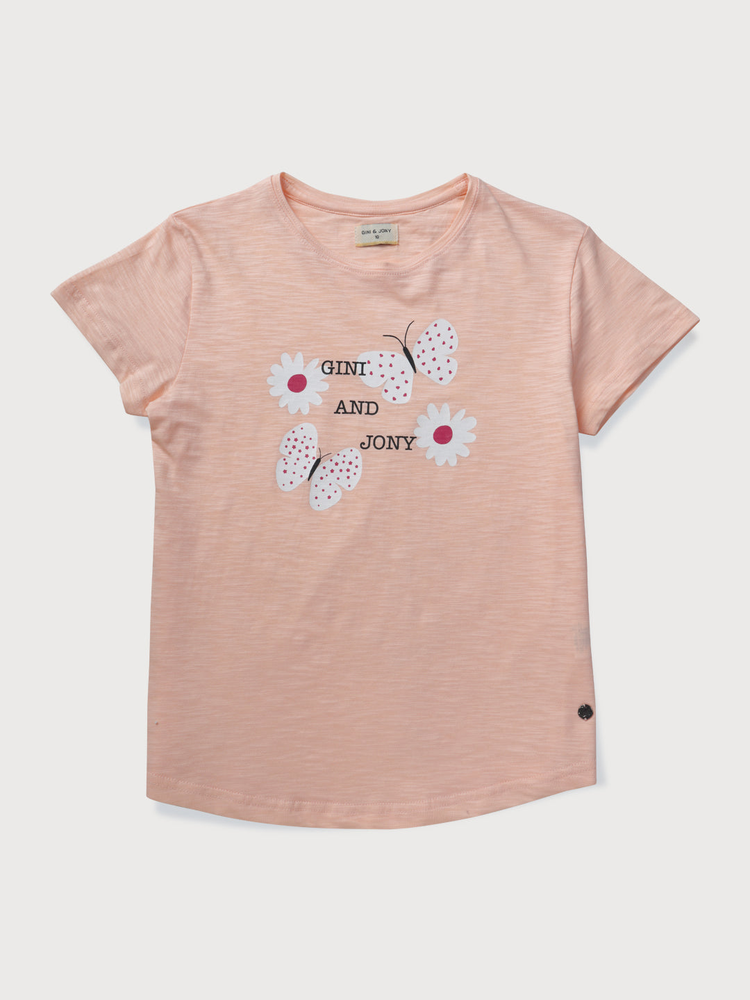 Girls Peach Printed Knits Knits Top