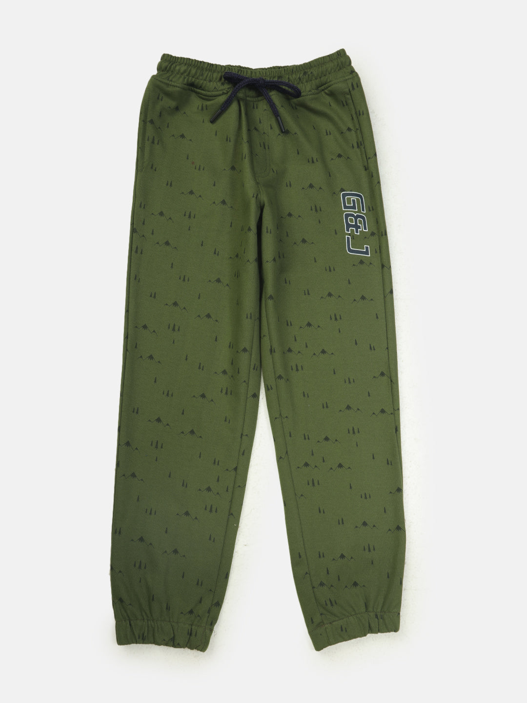 Boys Green Cotton Printed Elasticated Track Pant