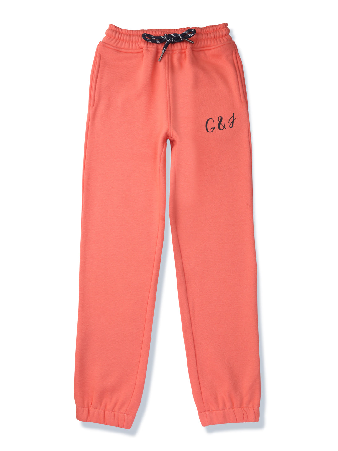 Girls Pink Solid Cotton Track Pant