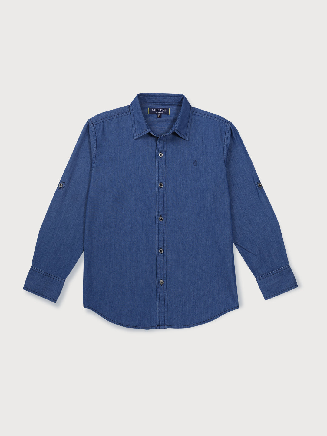 Boys Blue Solid Denim Shirt