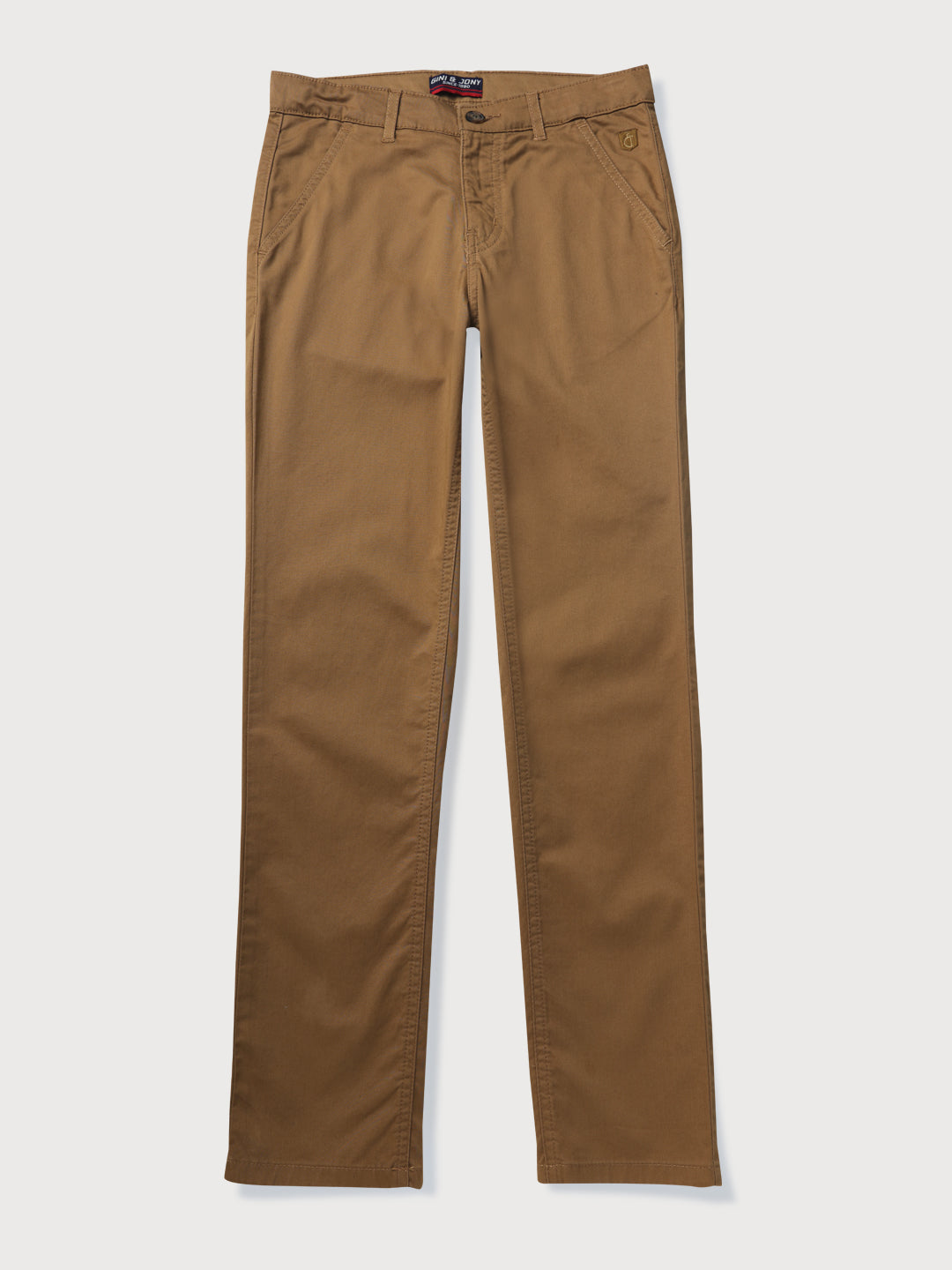 Boys Khaki Solid Cotton Trouser