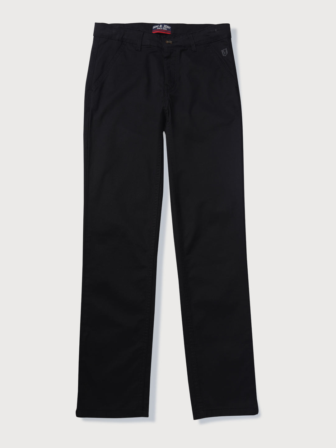 Boys Black Cotton Solid Fixed Waist Trouser