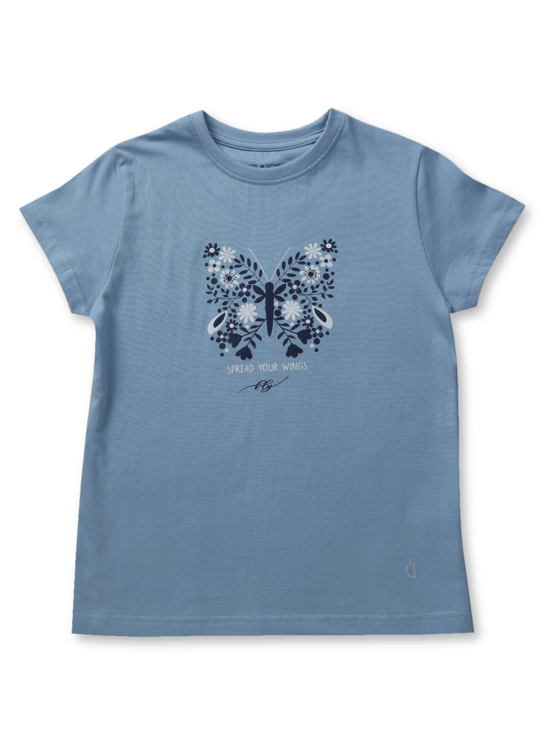 Girls Blue Printed Cotton Knits Top