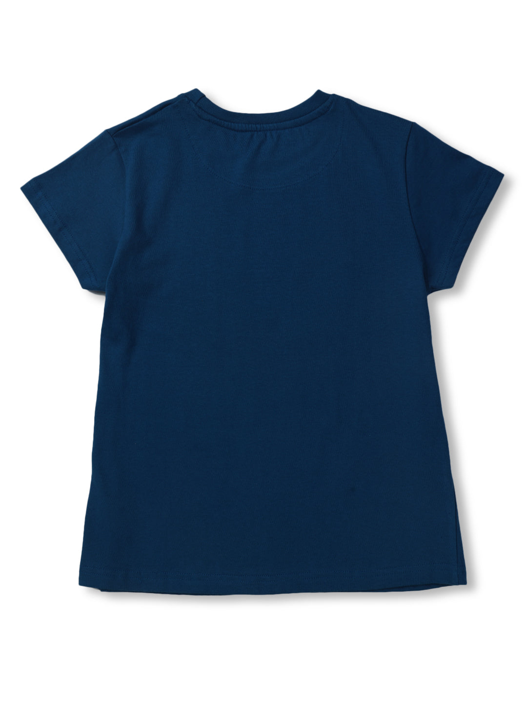 Girls Navy Blue Printed Cotton Knits Top