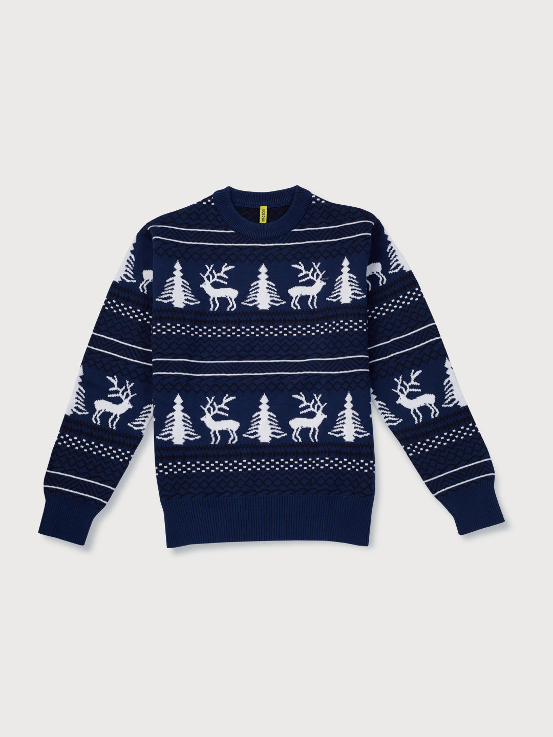 Boys Navy Blue Printed Woven Sweater
