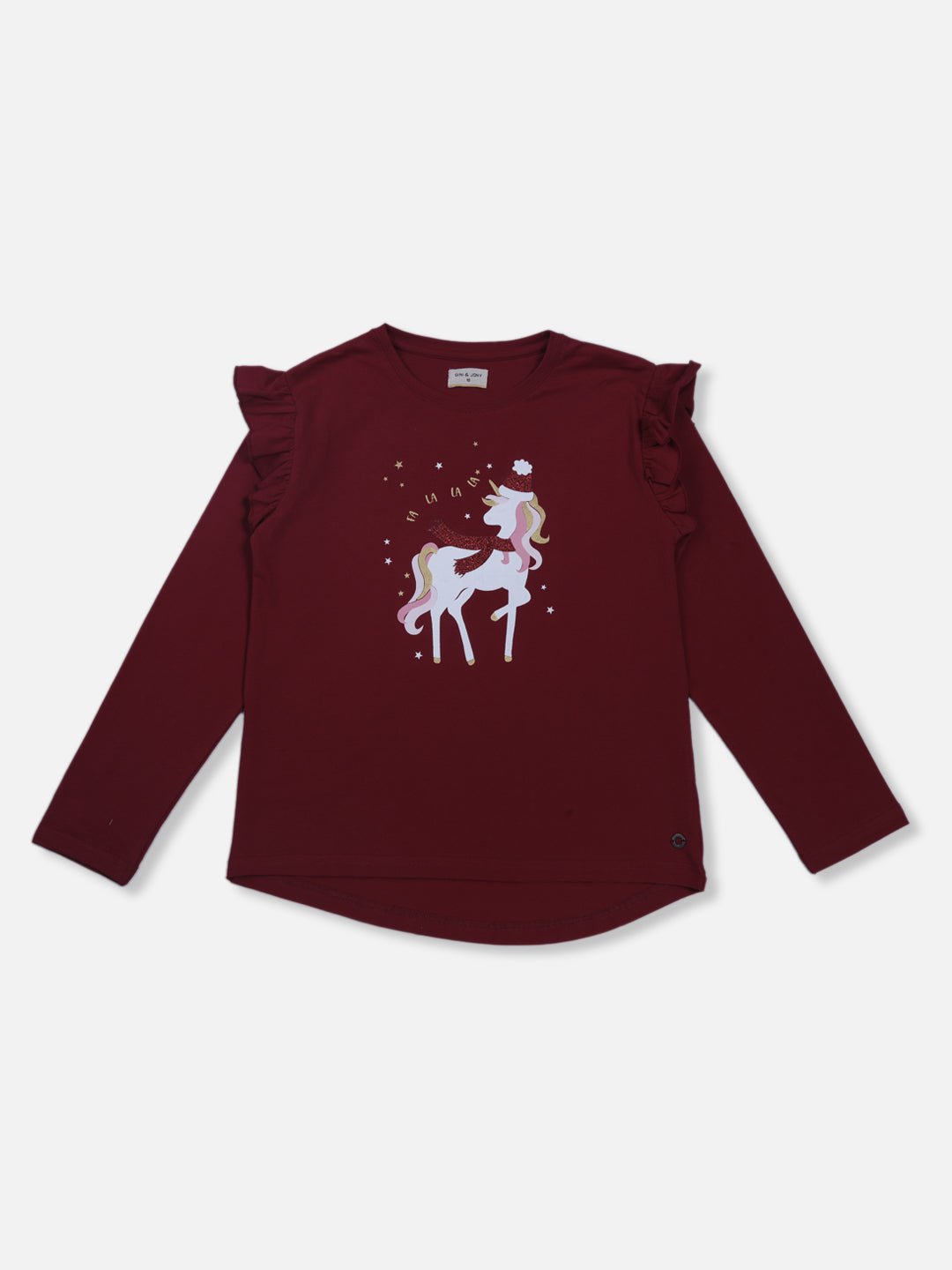 Girls Maroon Printed Knits Knits Top