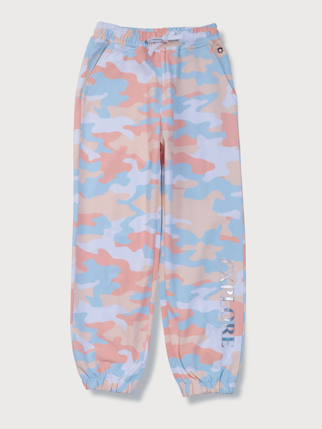 Girls Multicolor Camouflage Knits Track Pant