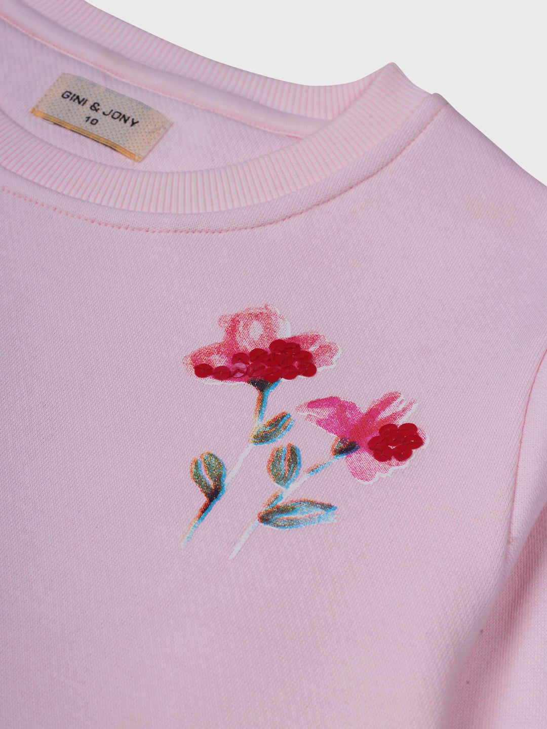Girls Pink Printed Woven Sweat Shirt