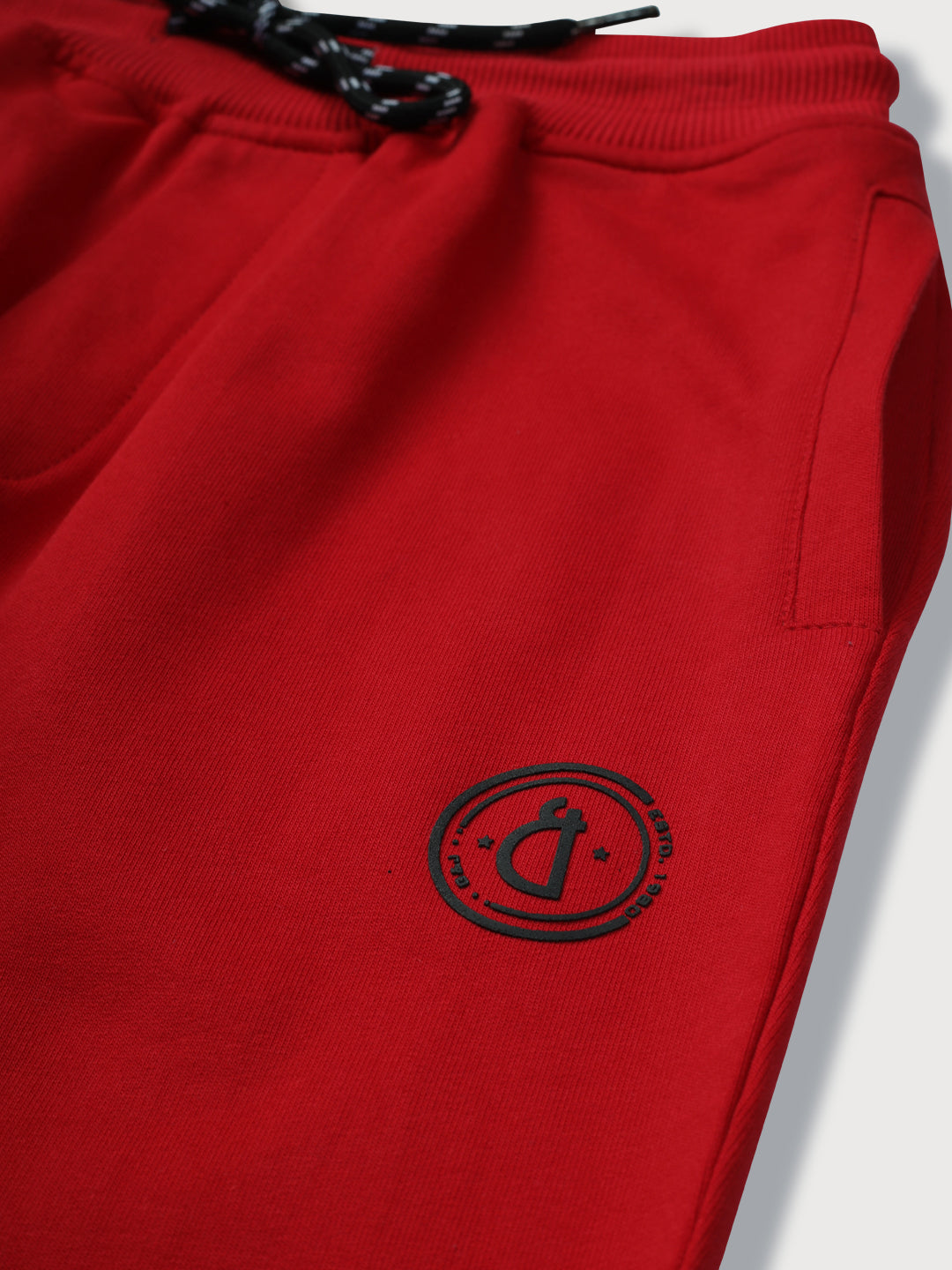 Boys Red Cotton Solid Elasticated Track Pant