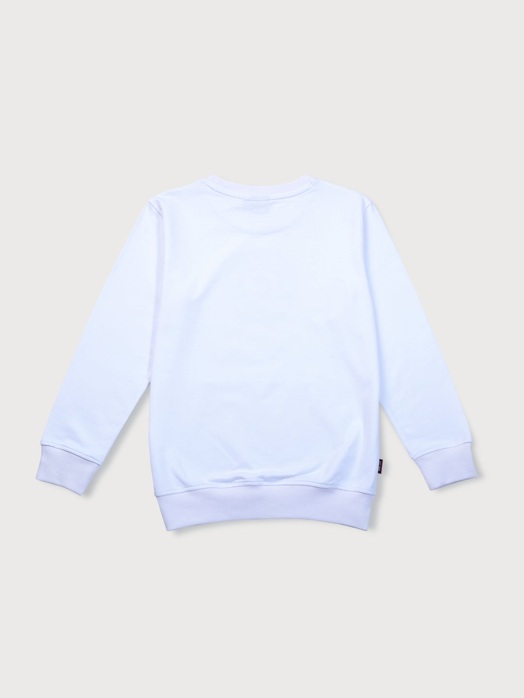 Boys White Knits Printed Full Sleeves Sweat Shirt