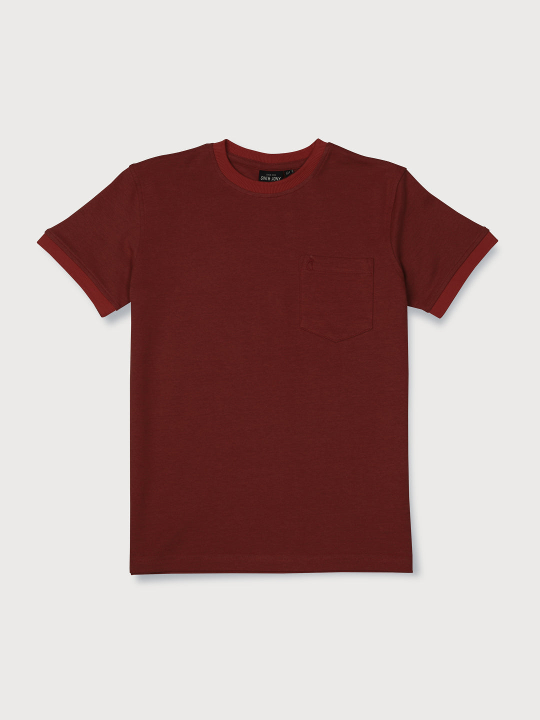 Boys Maroon Solid Knits T-Shirt