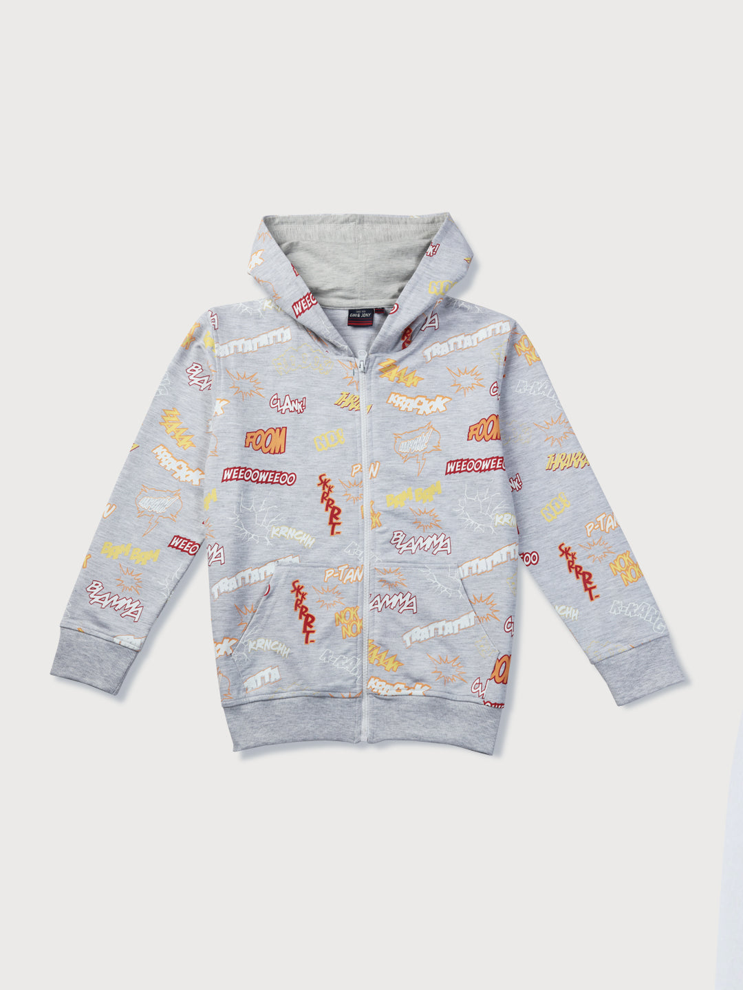 Boys Grey Cotton Printed Full Sleeves Knits Jacket
