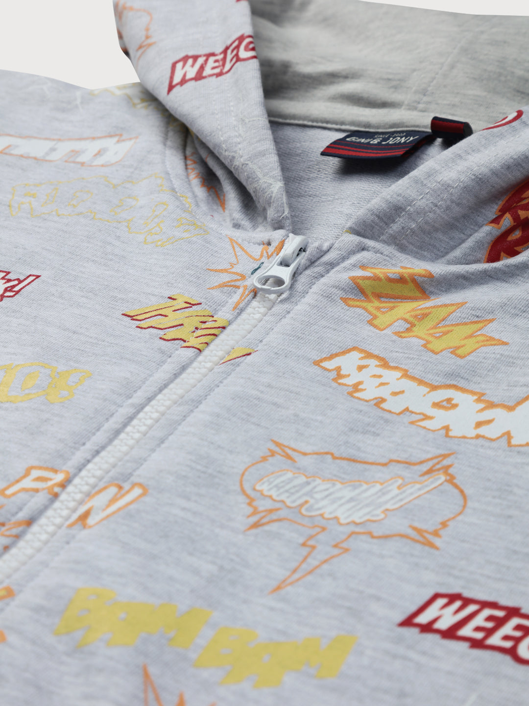 Boys Grey Cotton Printed Full Sleeves Knits Jacket