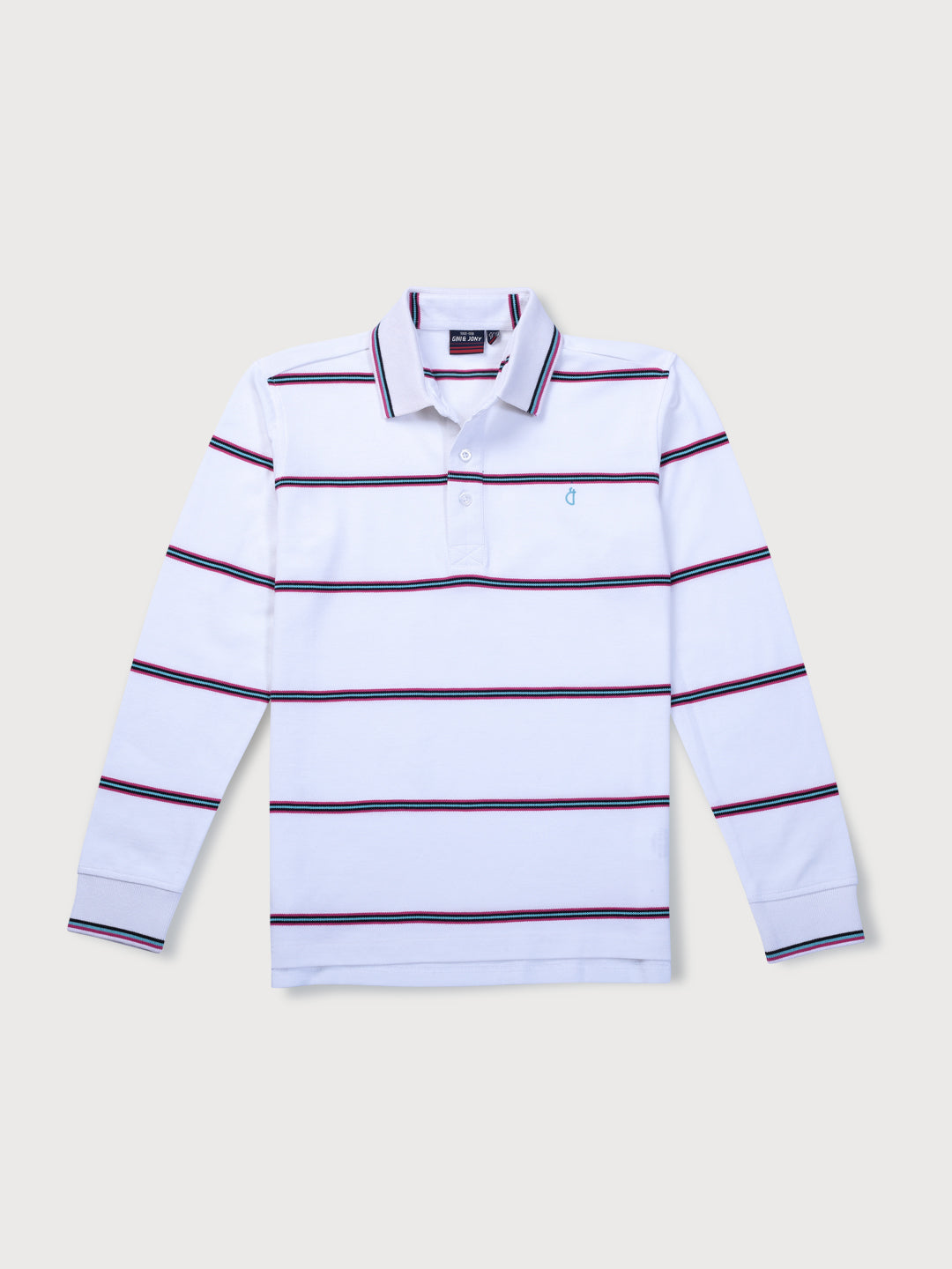 Boys White striped knits Polo T-Shirt