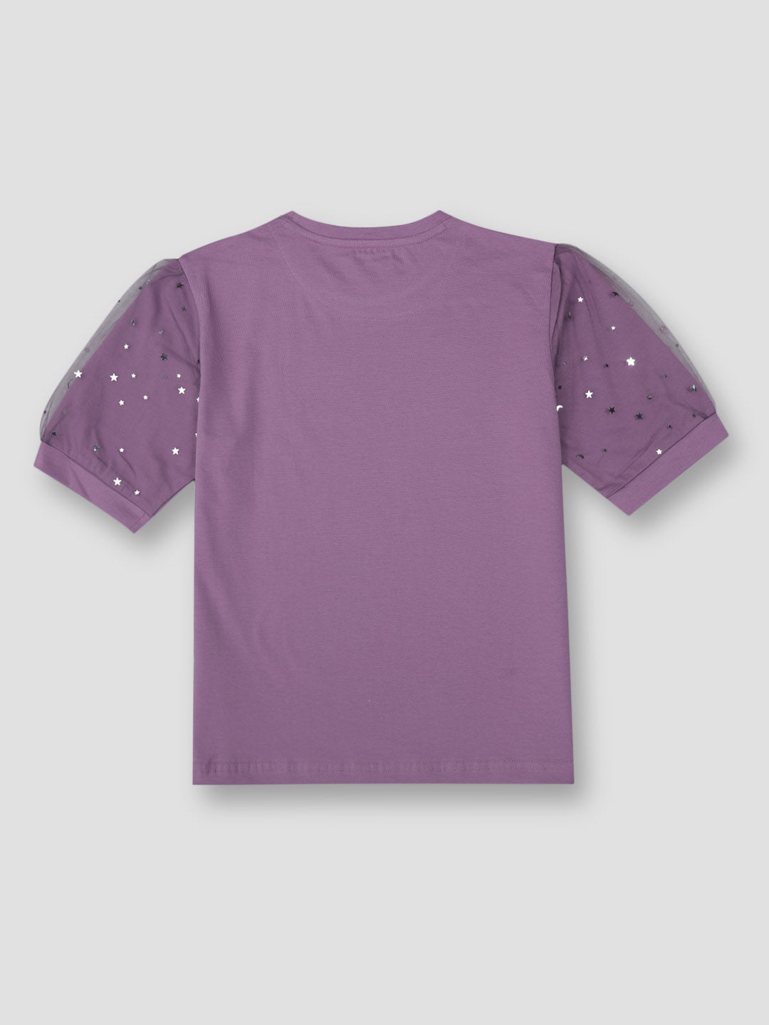 Girls Purple Printed Cotton Knits Top