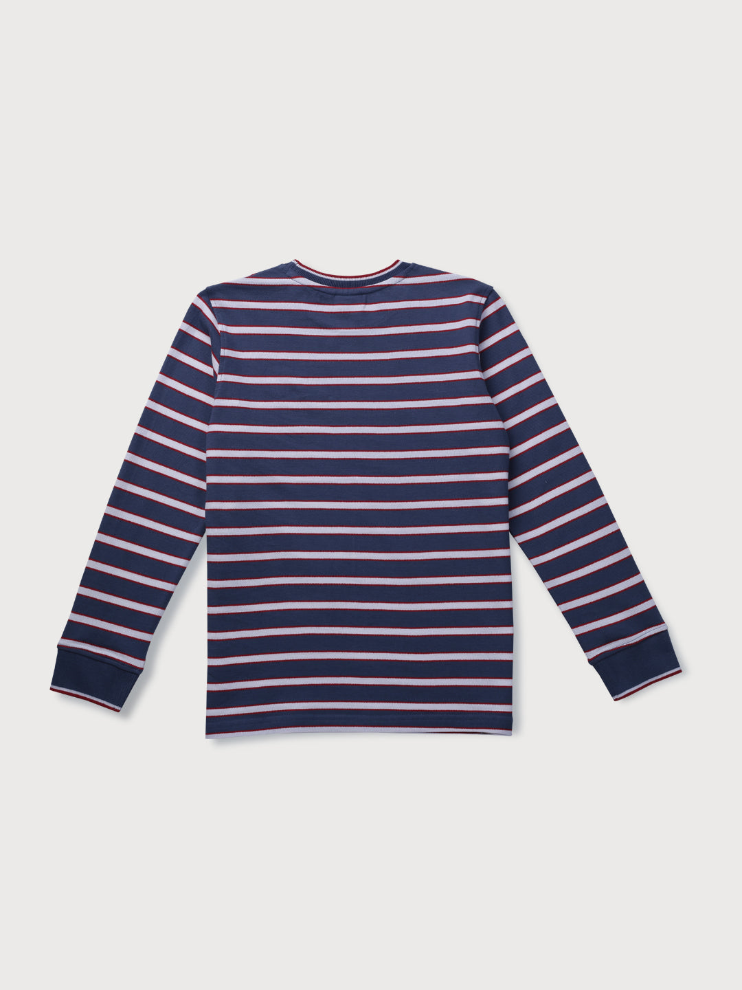 Boys Blue Cotton Striped Full Sleeves T-Shirt