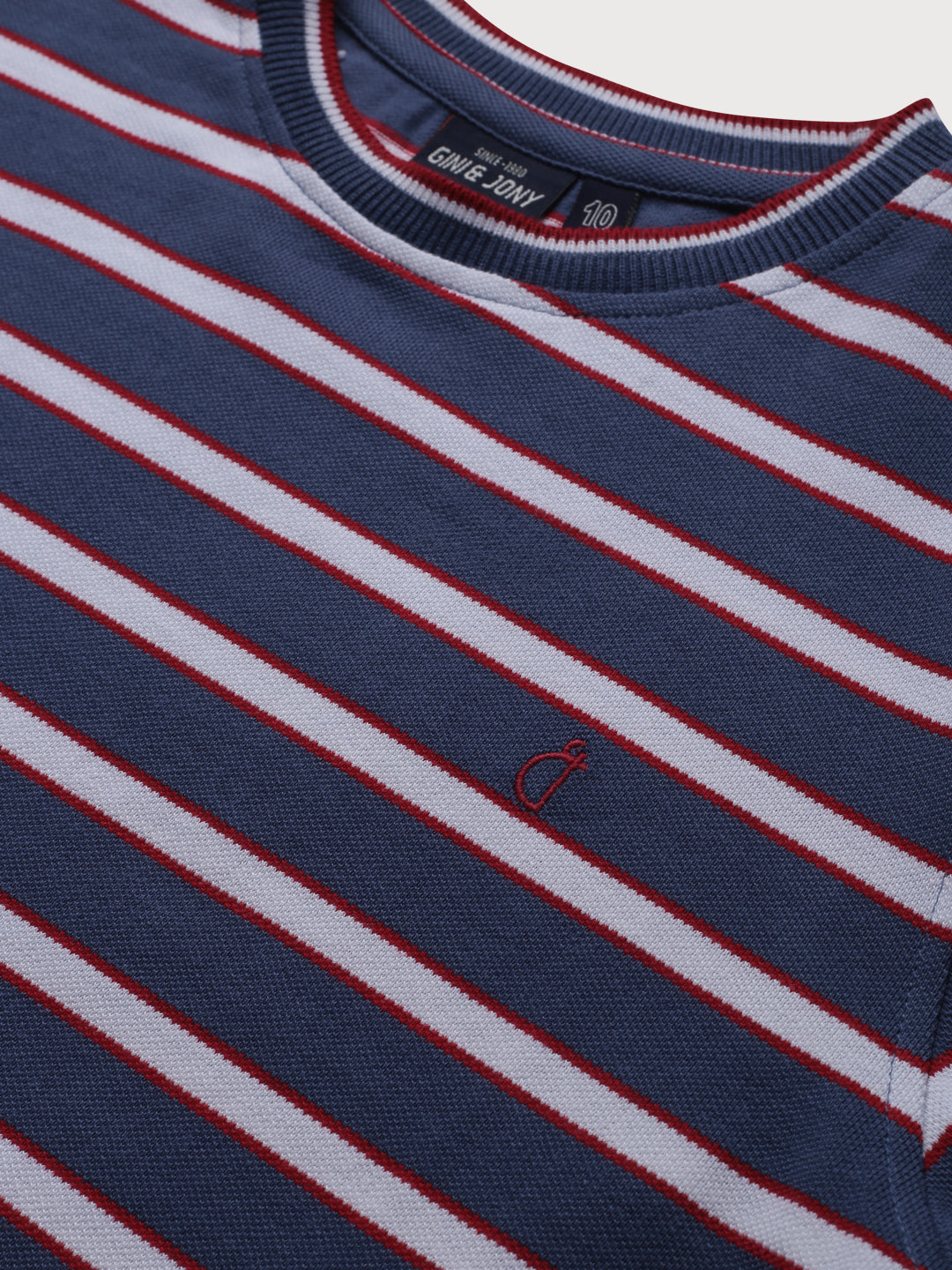 Boys Blue Cotton Striped Full Sleeves T-Shirt