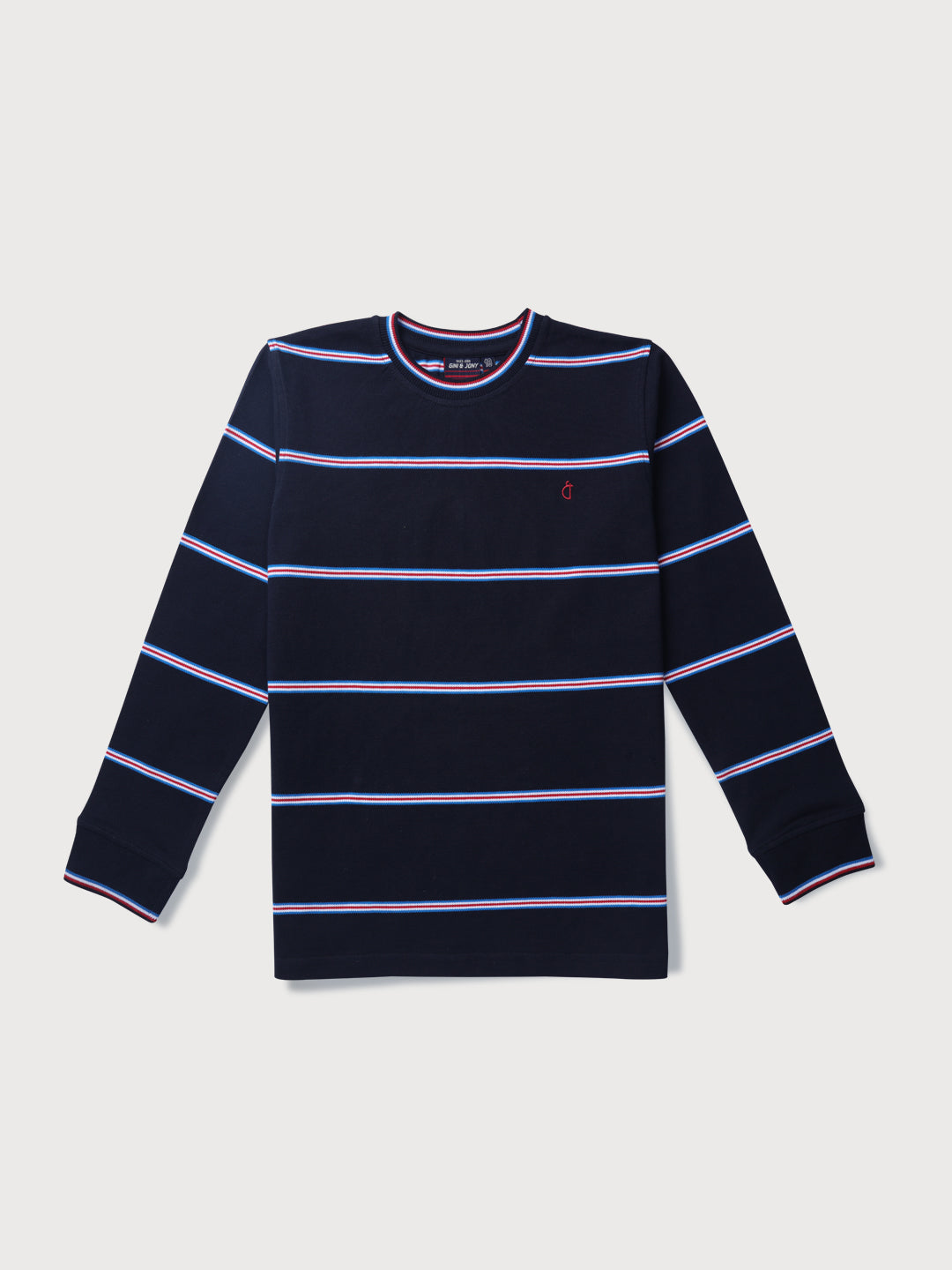 Boys Navy Blue Striped Knits T-Shirt