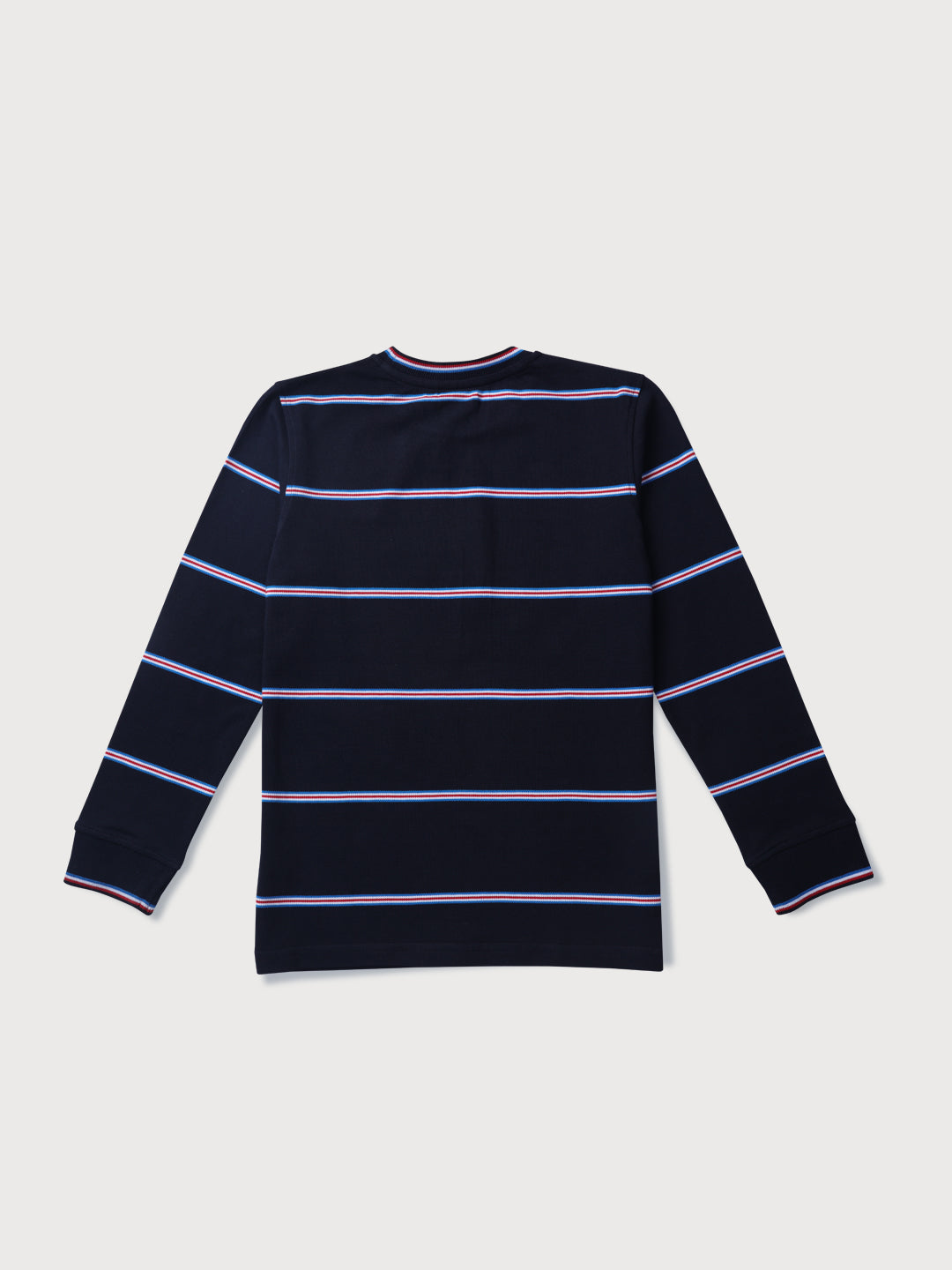 Boys Navy Blue Striped Knits T-Shirt