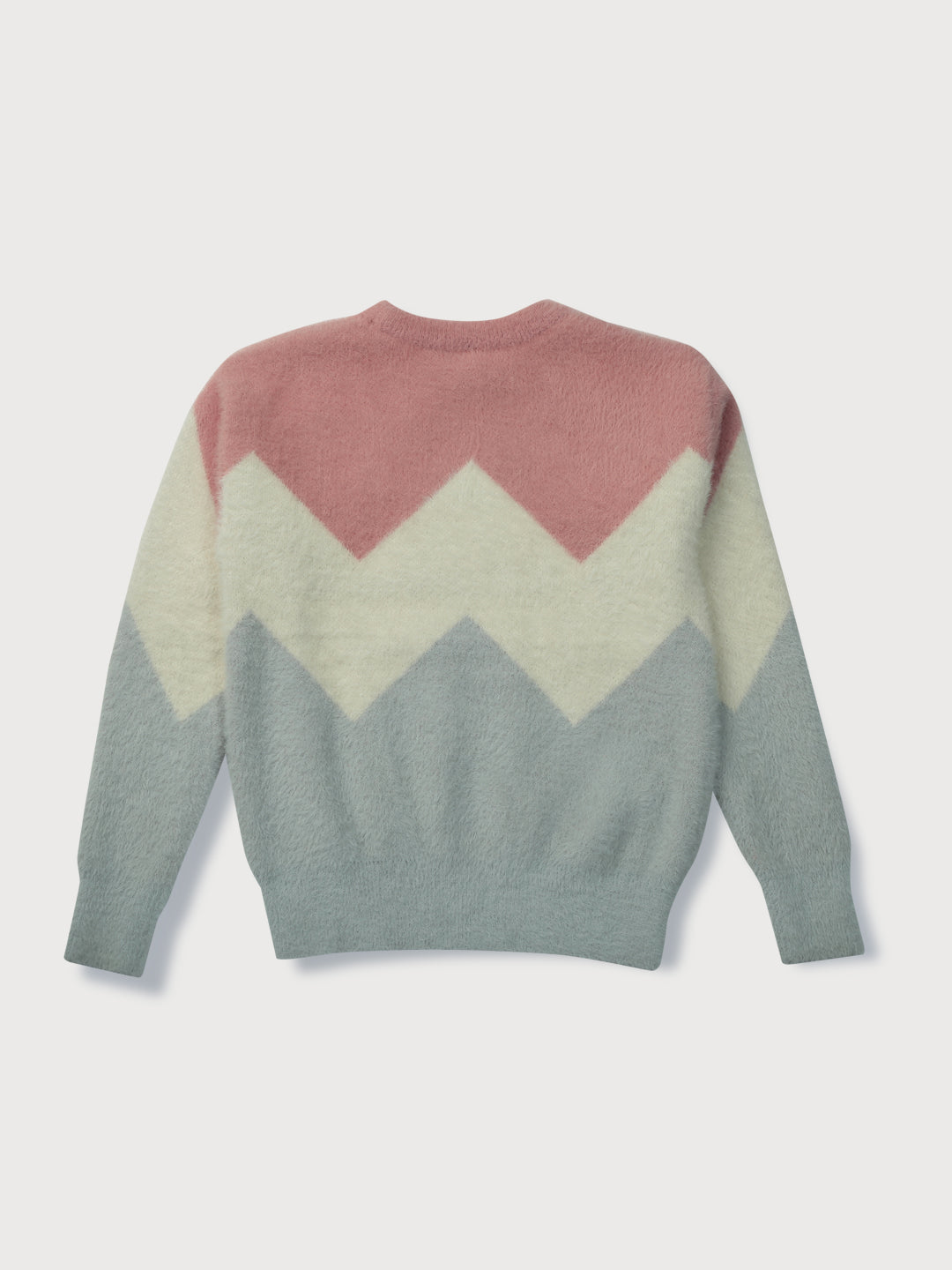 Girls Multicolor Woven Colourblock Full Sleeves Sweater