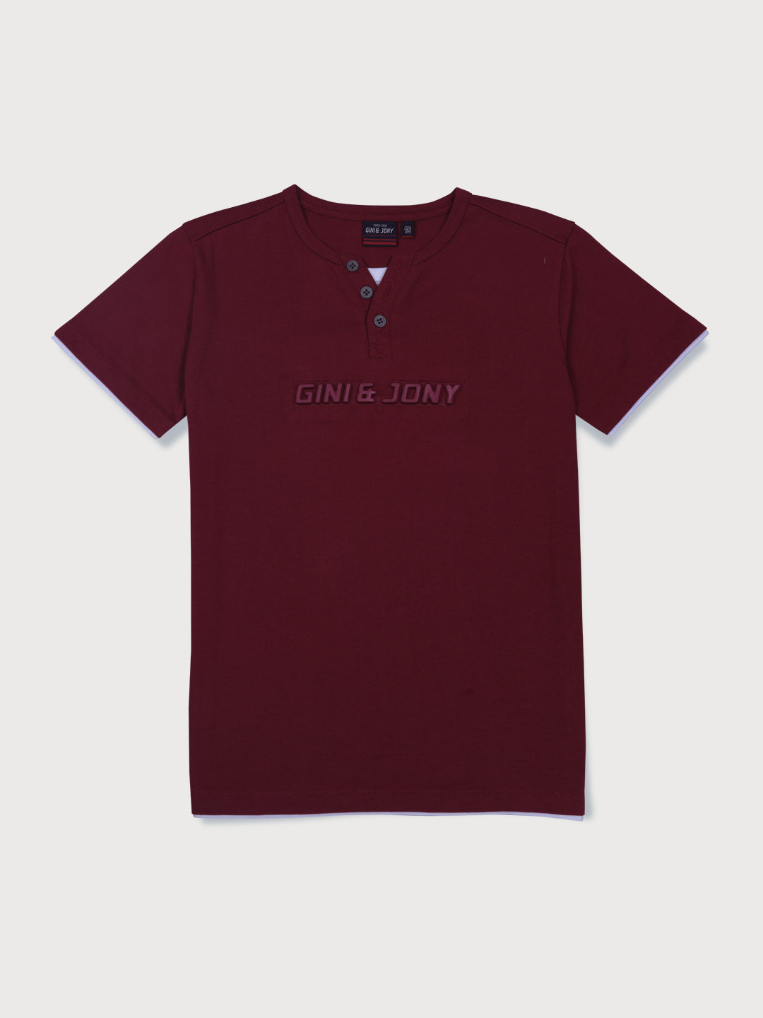 Boys Maroon Embossed Knits T-Shirt