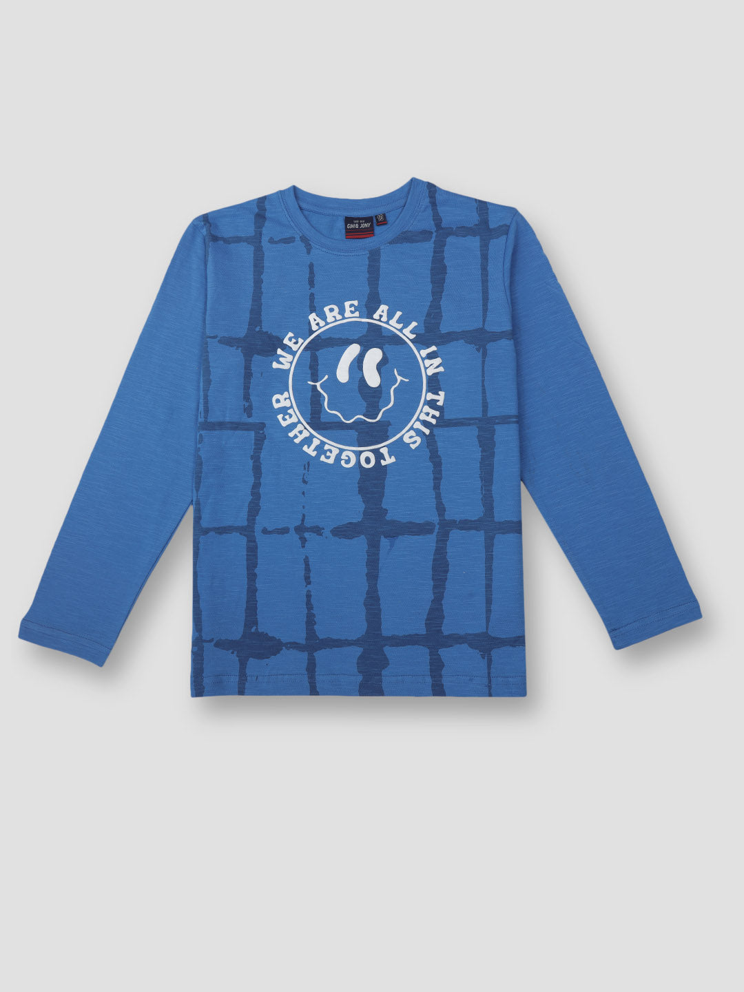 Boys Blue Printed Cotton T-Shirt