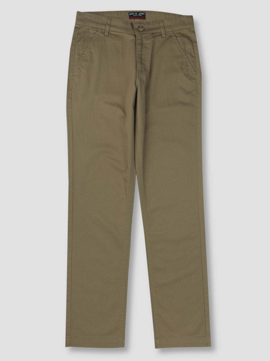 Boys Khaki Solid Cotton Trouser