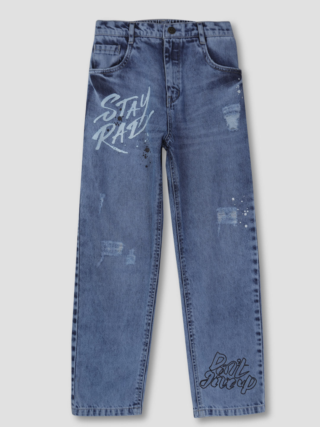 Boys Blue Printed Denim Jeans