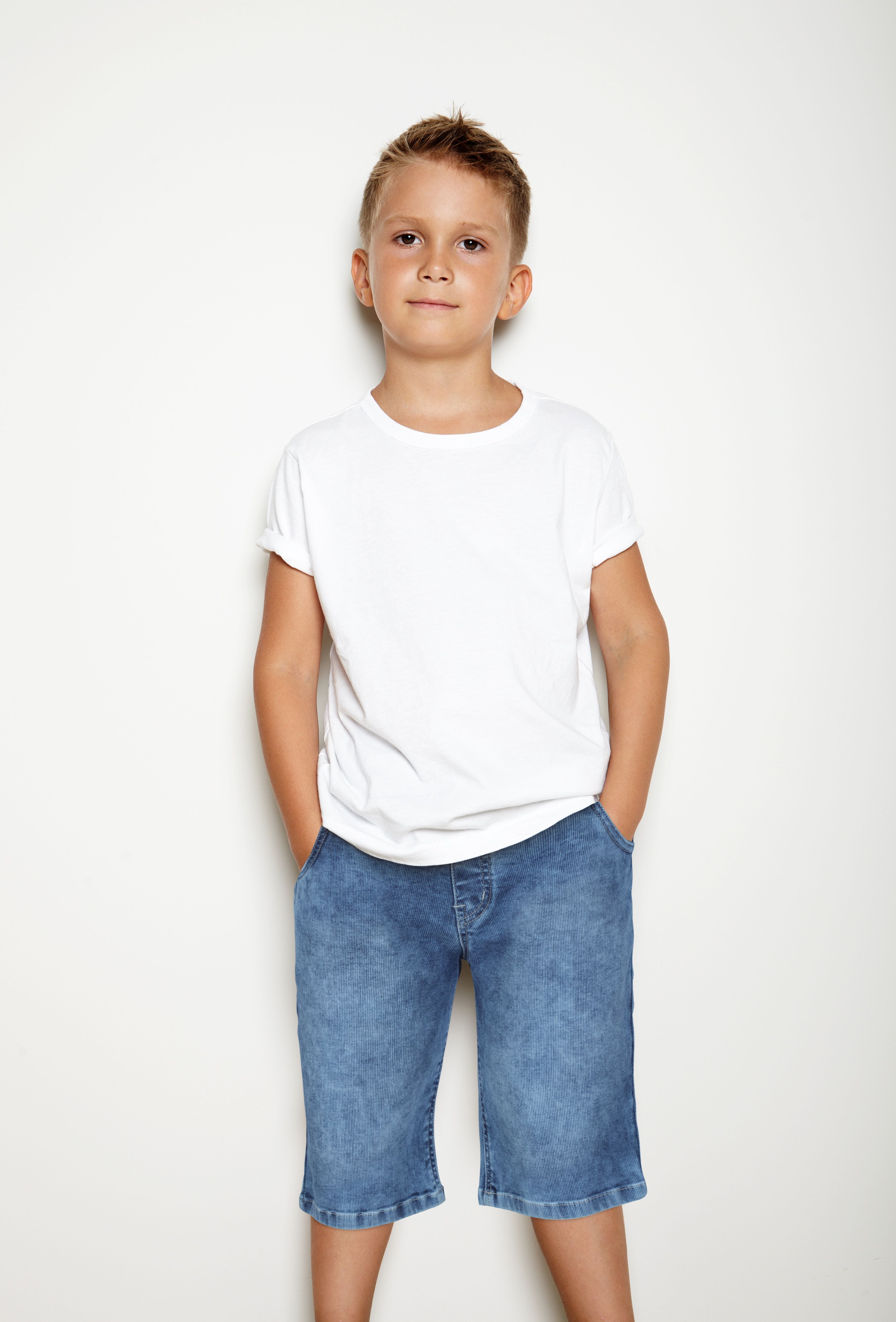 Boys Blue Solid Denim Bermuda