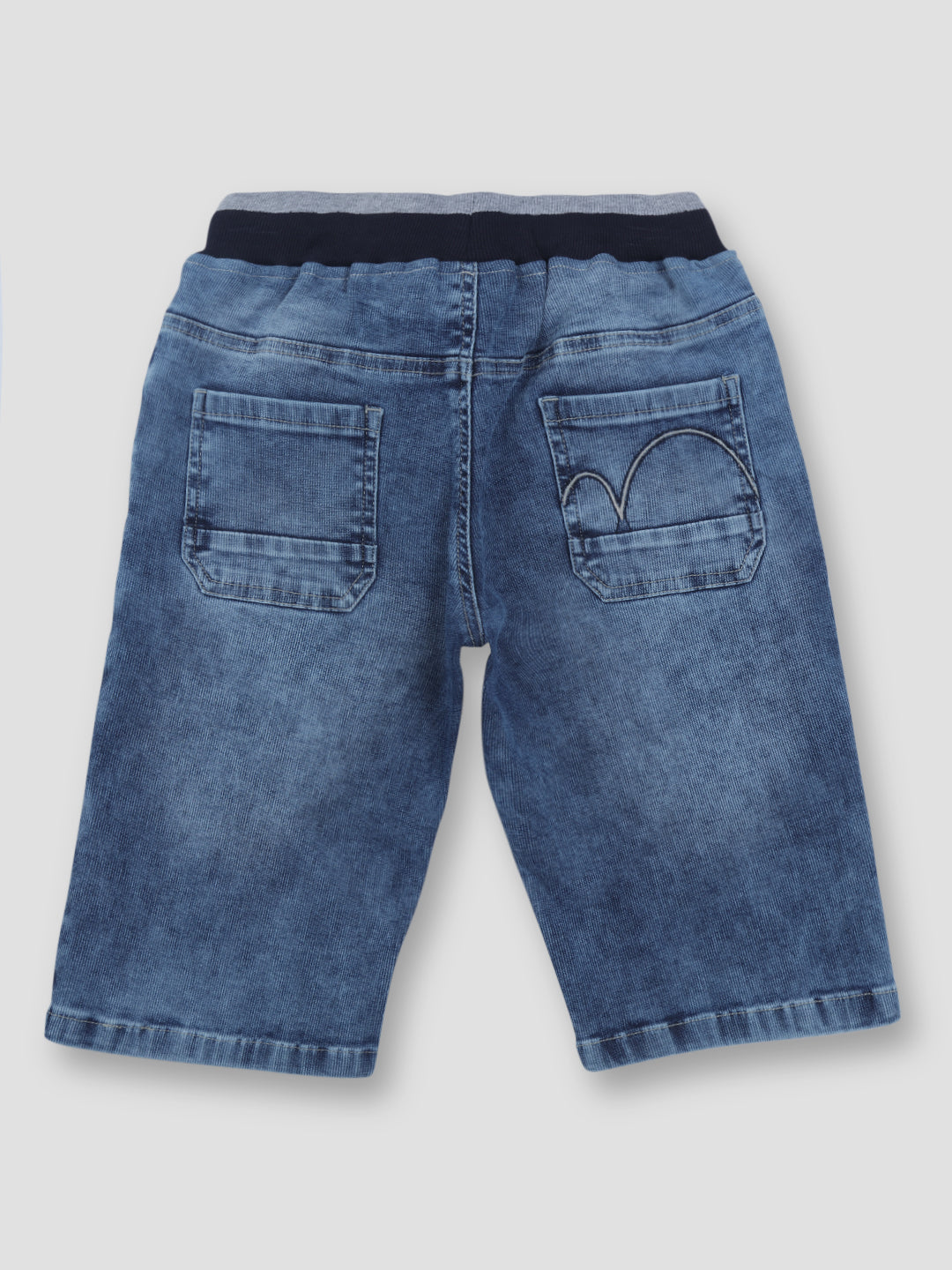 Boys Blue Solid Denim Bermuda