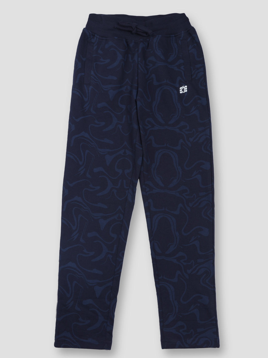 Boys Navy Blue Printed Cotton Track Pant