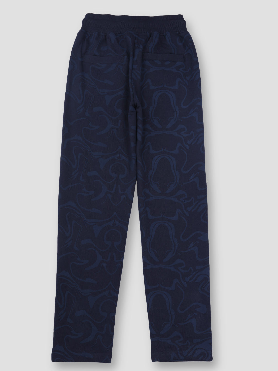 Boys Navy Blue Printed Cotton Track Pant