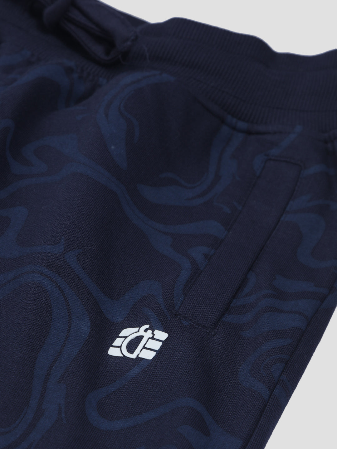 Boys Navy Blue Printed Cotton Track Pant